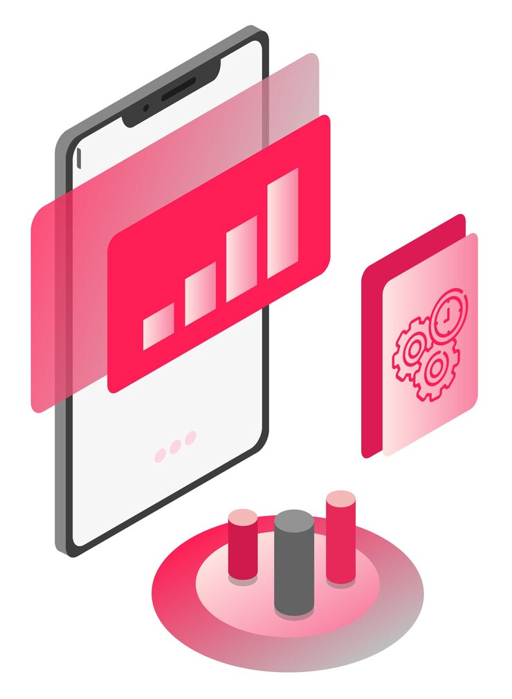 Vector 3d isometric illustration for marketing isometry the image shows the screen of a large phone