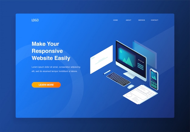 Illustrazione isometrica 3d per sito web reattivo e sito web mobile. pagina di destinazione