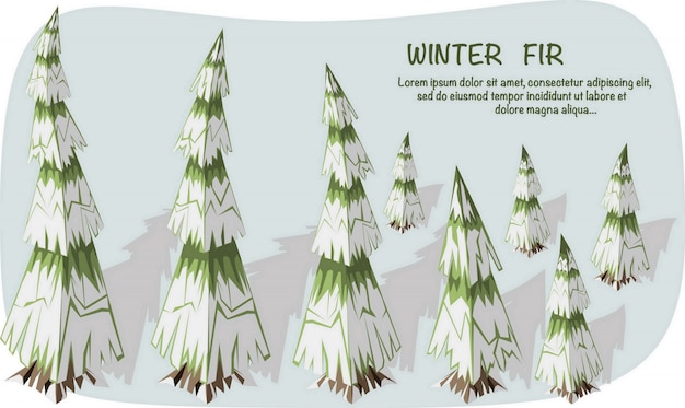 Vector 3d isometric illustration. set of isometric fir trees with snow and shadow.