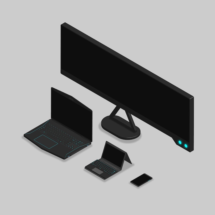 Vector 3d isometric laptop gaming and equipments