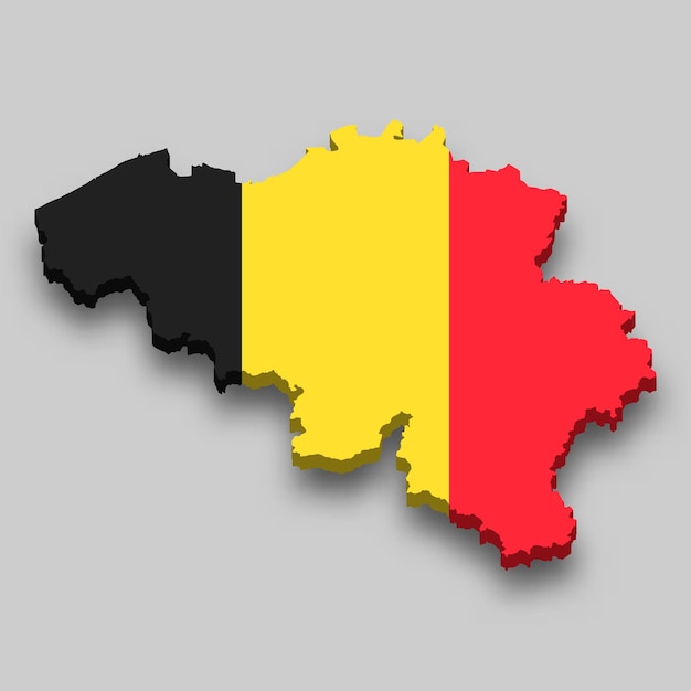 3d isometric Map of Belgium with national flag.