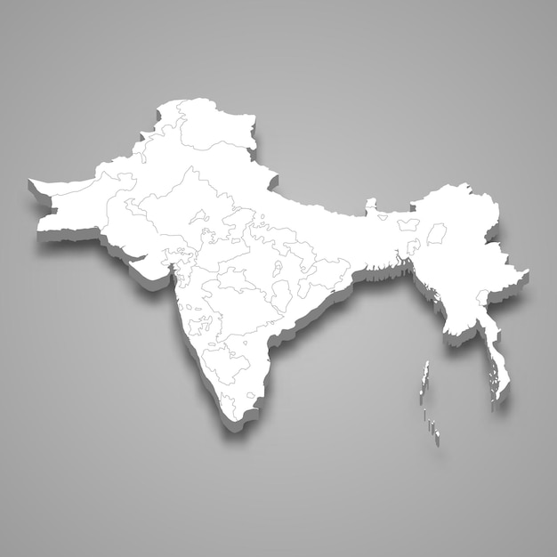 Vector 3d isometric map of british raj indian empire isolated with shadow