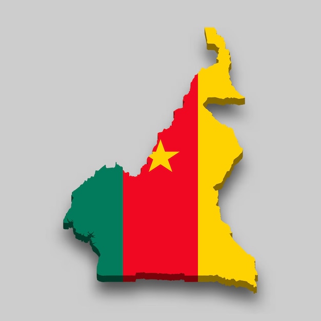 3d isometric Map of Cameroon with national flag.