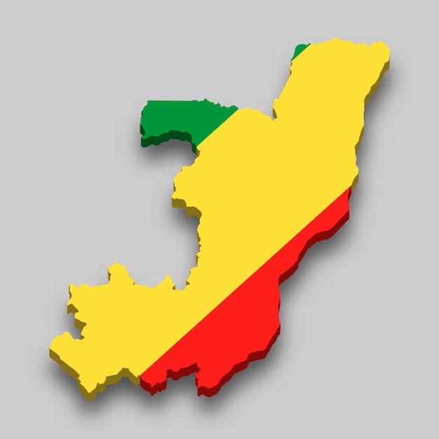 Vector 3d isometric map of congo with national flag.