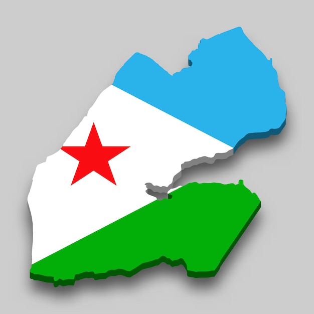 3d isometric Map of Djibouti with national flag.