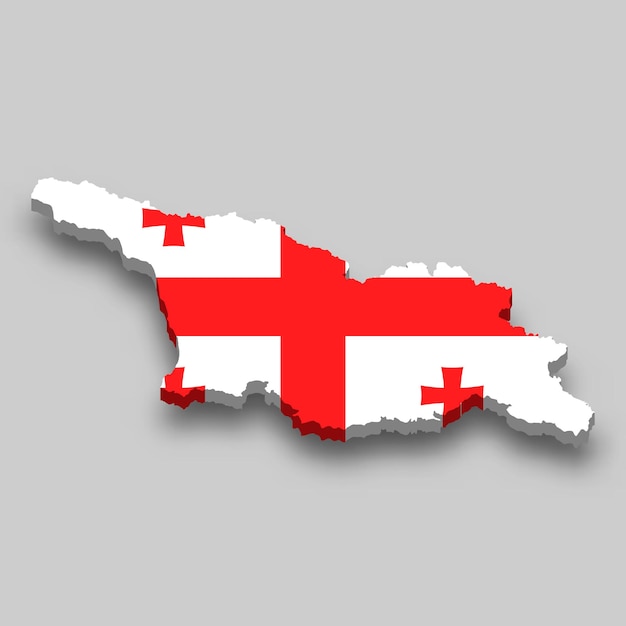 3d isometric Map of Georgia with national flag.