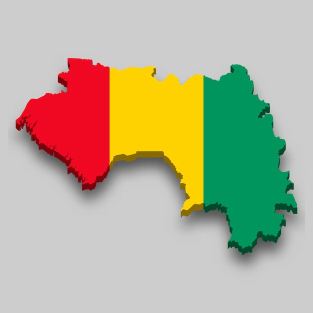 3d isometric Map of Guinea with national flag.