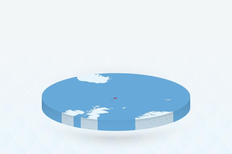 Vector 3d isometric map highlighting faroe islands in red