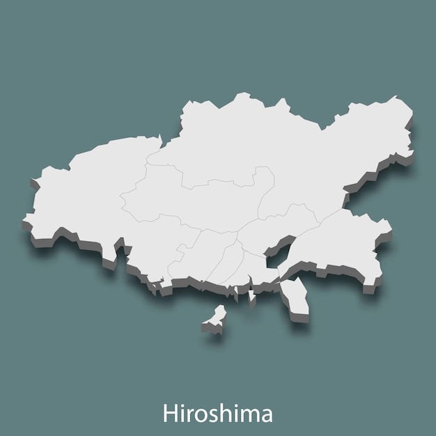 3d isometric map of hiroshima is a city of japan