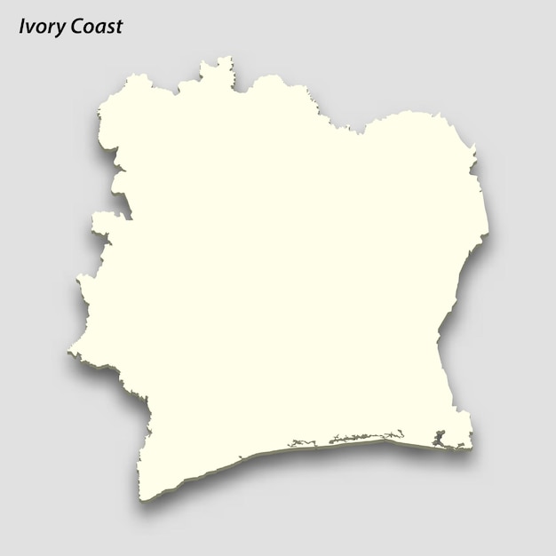 그림자와 격리 코트디부아르의 3d 아이소메트릭 지도