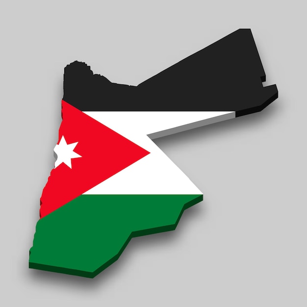 Изометрическая карта Иордании с национальным флагом.