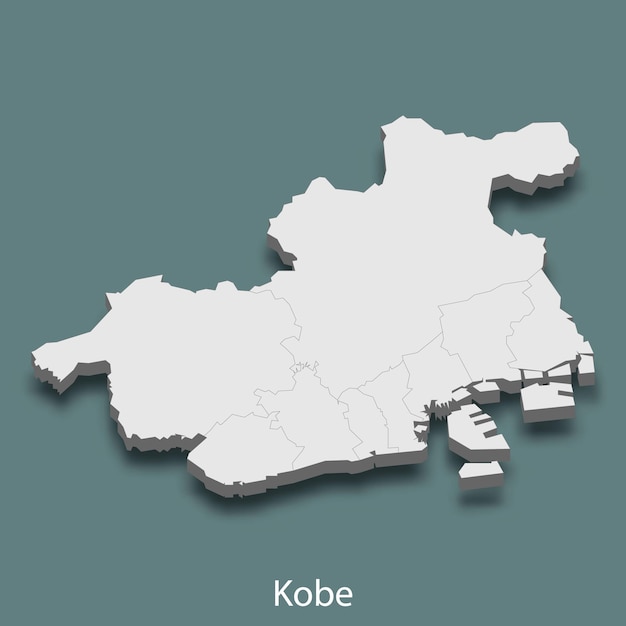 3d isometric map of kobe is a city of japan