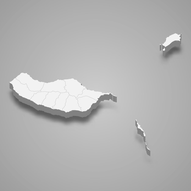 La mappa isometrica 3d di madeira è un distretto del portogallo