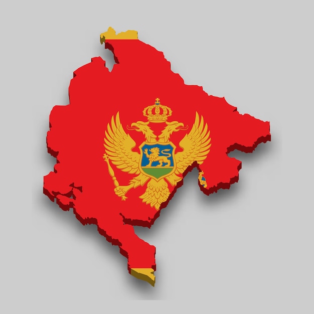 Изометрическая карта Черногории с национальным флагом.