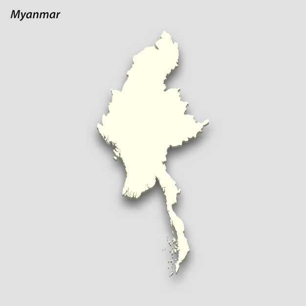 Mappa isometrica 3d del myanmar isolata con ombra