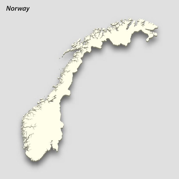 3d isometric map of Norway isolated with shadow