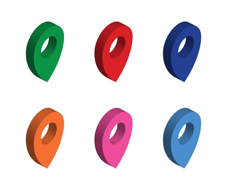 Vector 3d isometric map pin various color location symbol for icon navigation and gps