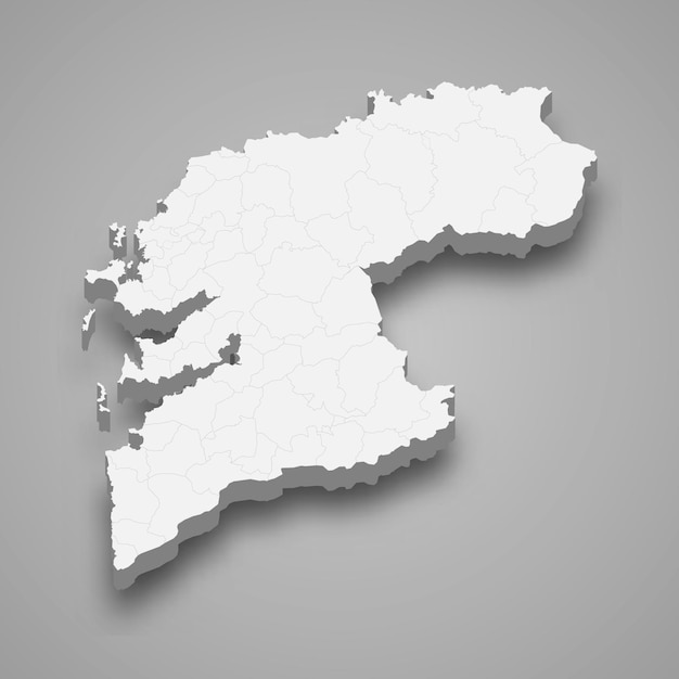 3d 이소메트릭 지도에서 Pontevedra는 스페인의 지방입니다.