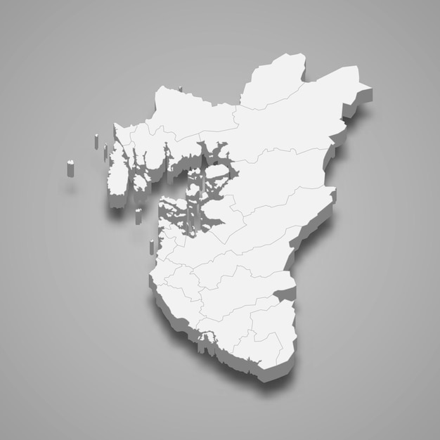 Rogaland의 3d 아이소메트릭 지도는 노르웨이의 카운티입니다