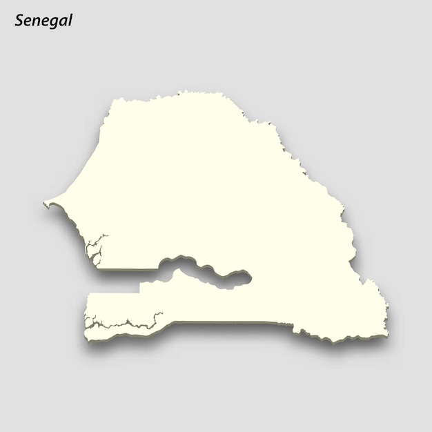 그림자와 함께 고립 된 세네갈의 3d 아이소메트릭 지도