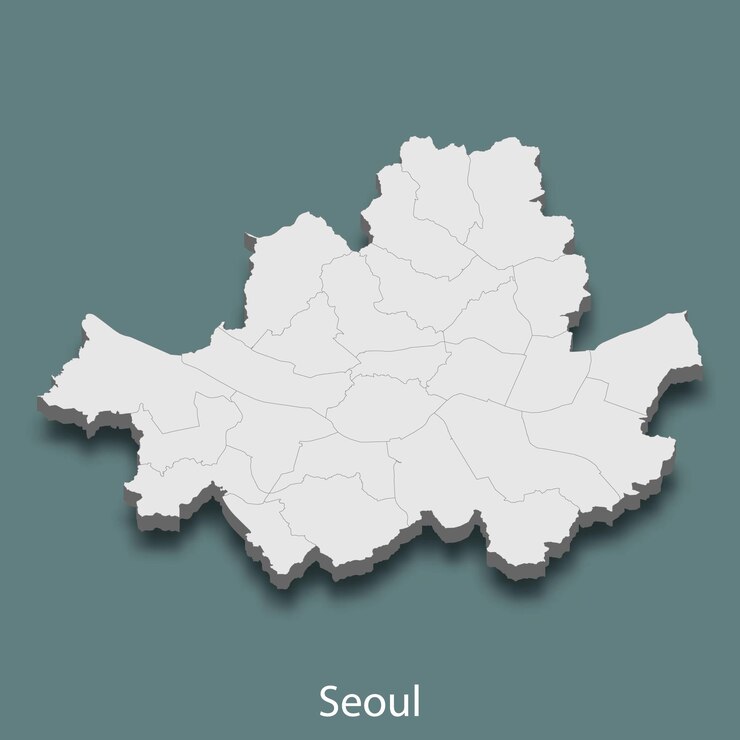 서울의 3d 아이소메트릭 지도는 한국의 도시입니다