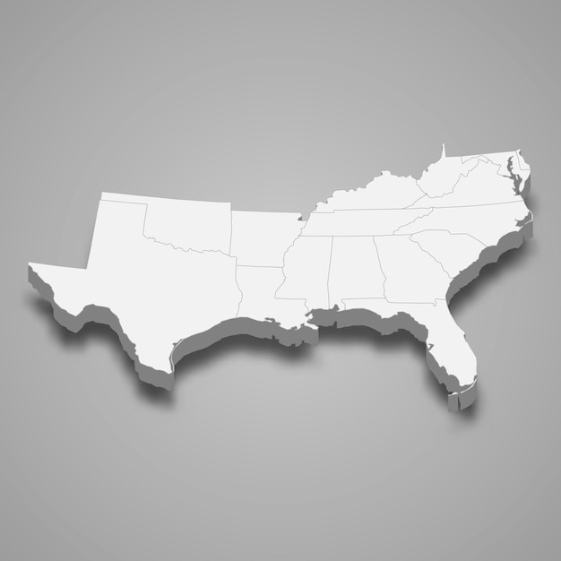 Vector 3d isometric map south region of united states