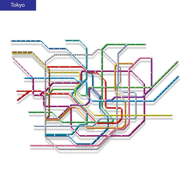 Vettore mappa isometrica 3d della metropolitana di tokyo