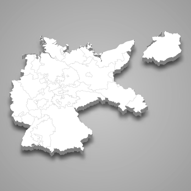 그림자와 함께 고립 된 바이마르 공화국의 3d 아이소메트릭 지도