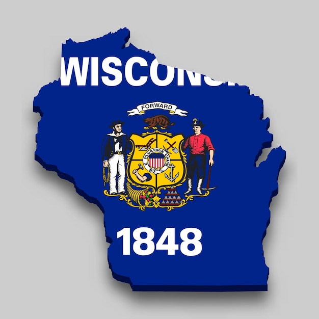 Vector 3d isometric map of wisconsin is a state of united states