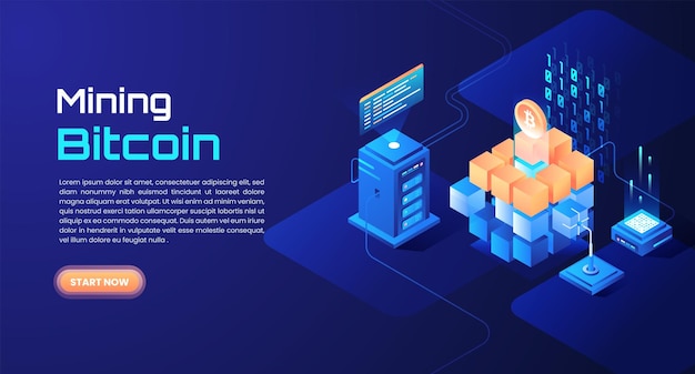 3d Isometric Mining Cryptocurrency and Blockchain with Modern Technology concept ilustration