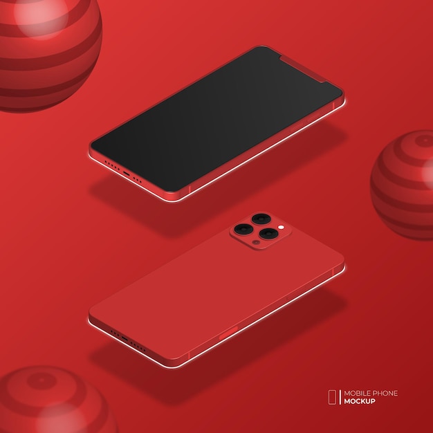 Mockup di telefono cellulare isometrico 3d