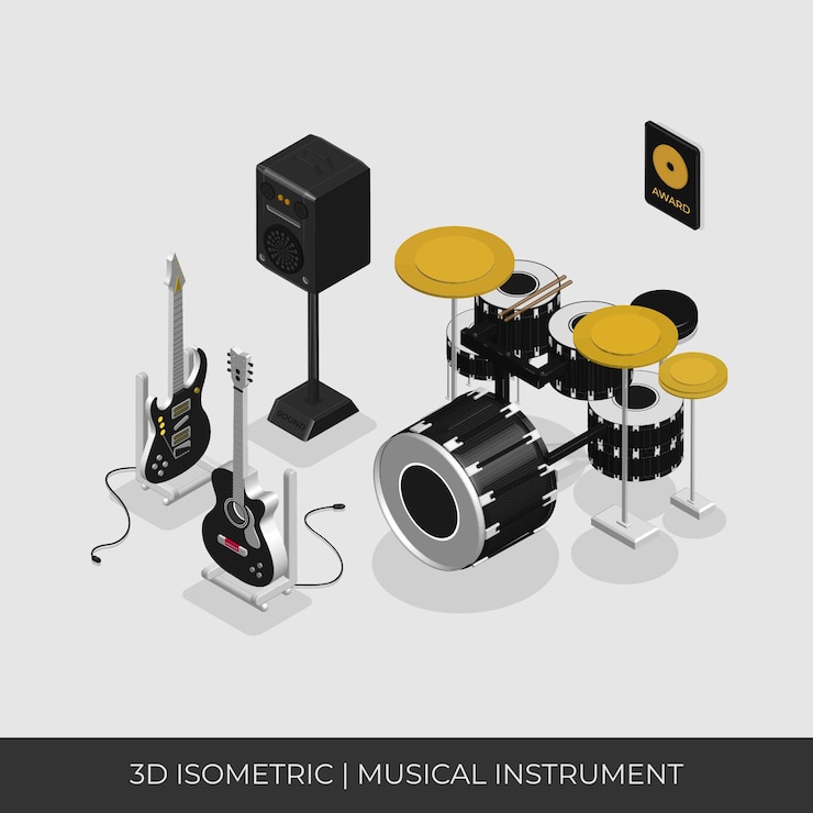 Vector 3d isometric musical instrument set