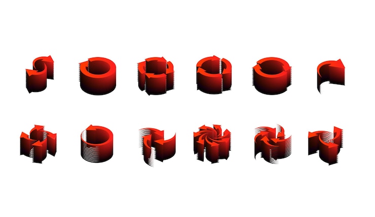 Vector 3d isometric red arrows set