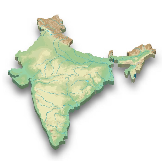 Mappa in rilievo isometrica 3d dell'india