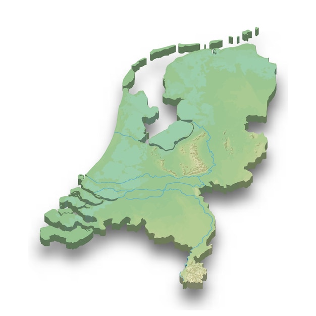네덜란드의 3d Isometric 기복 지도