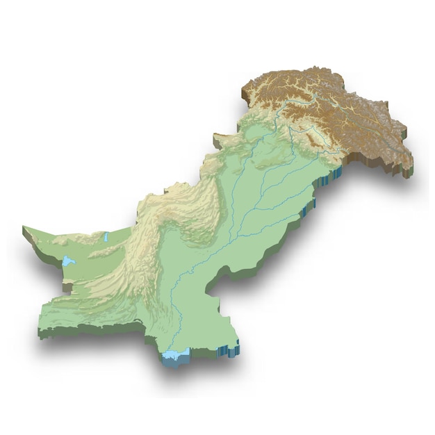 Mappa in rilievo isometrica 3d del pakistan