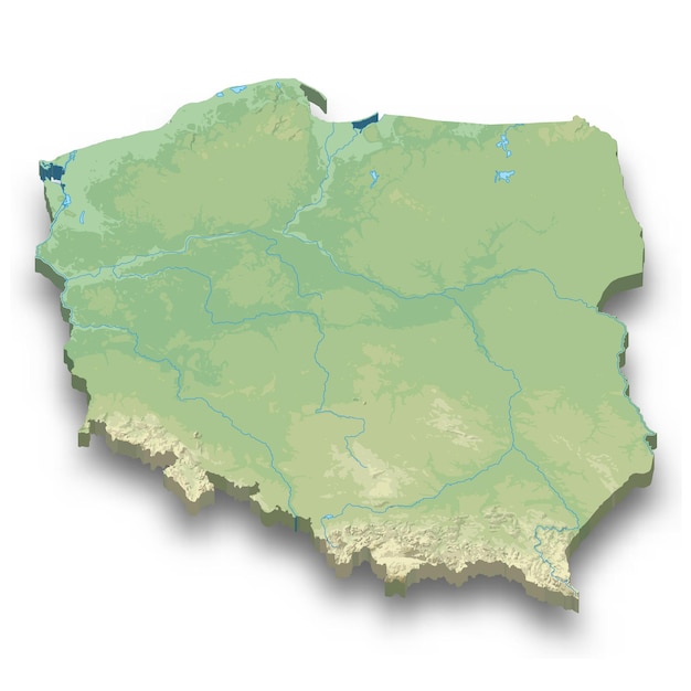 Mappa in rilievo isometrica 3d della polonia