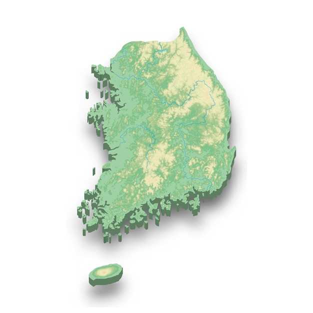 3d isometric relief map of south korea