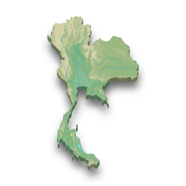 3d isometric relief map of Thailand