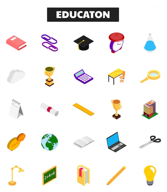 3d isometric set of education icon.