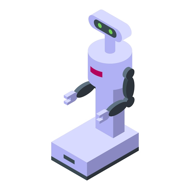 3D-isometrisch ontwerp van een moderne robot met gewrichtsarmen en een digitaal gezichtsdisplay