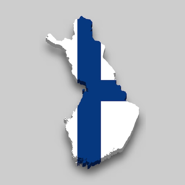 3D Isometrische kaart van Finland met nationale vlag.