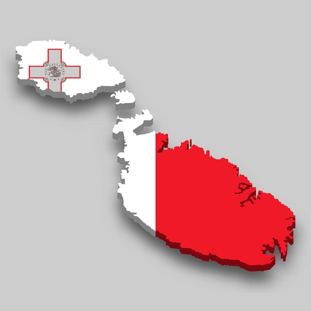 3D Isometrische kaart van Malta met nationale vlag.