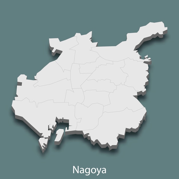 3d isometrische kaart van nagoya is een stad van japan