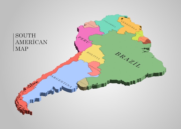 Vector 3d isometrische kaart van zuid-amerika