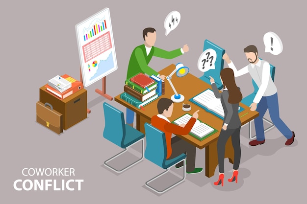 3D isometrische platte vector conceptuele illustratie van collega-conflict