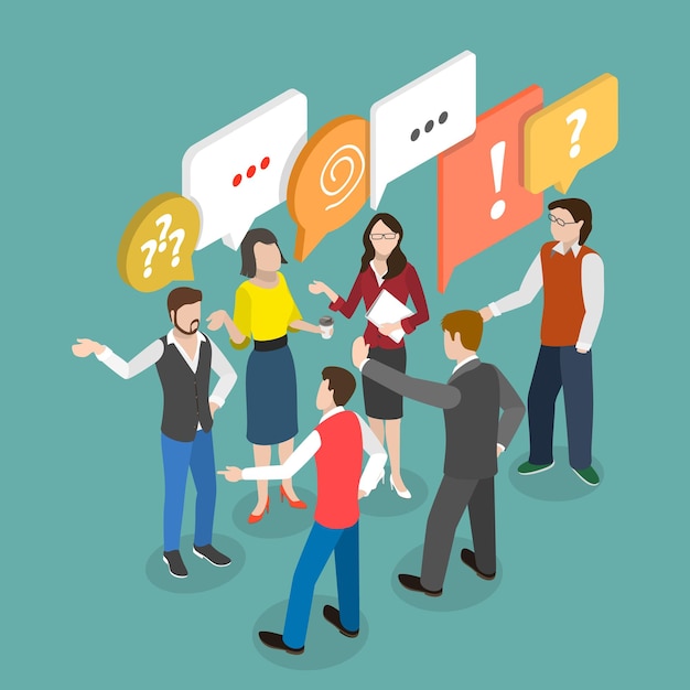 3D-isometrische platte vector conceptuele illustratie van communicerende collega's