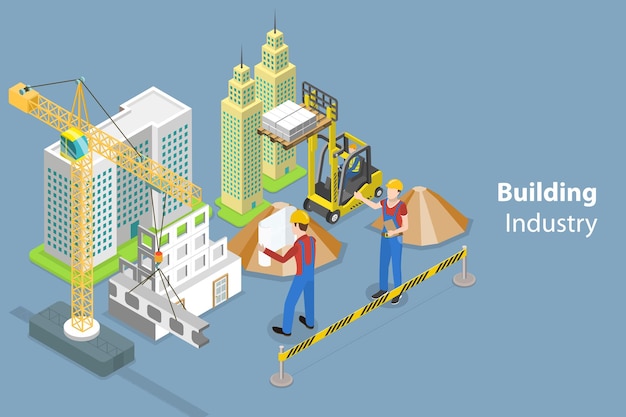 3D-isometrische platte vector conceptuele illustratie van de bouwsector