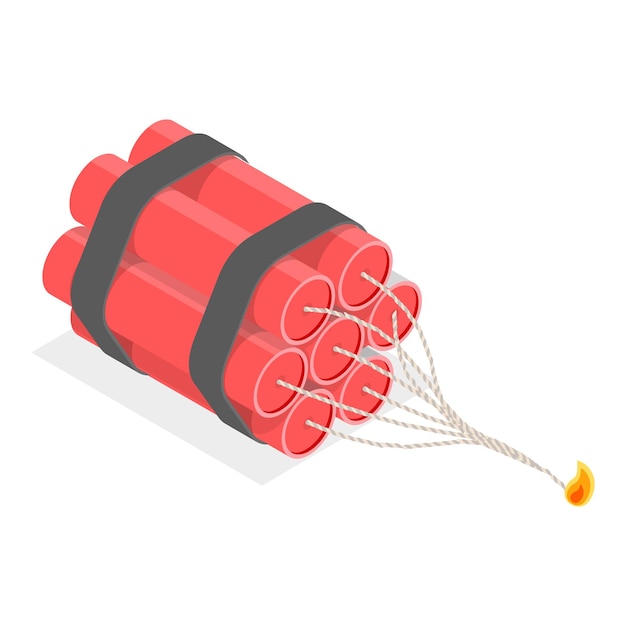 Vector 3d isometrische platte vectorset van bommen en dynamieten rode stok met zekering ontploffingsapparaat tnt item 2