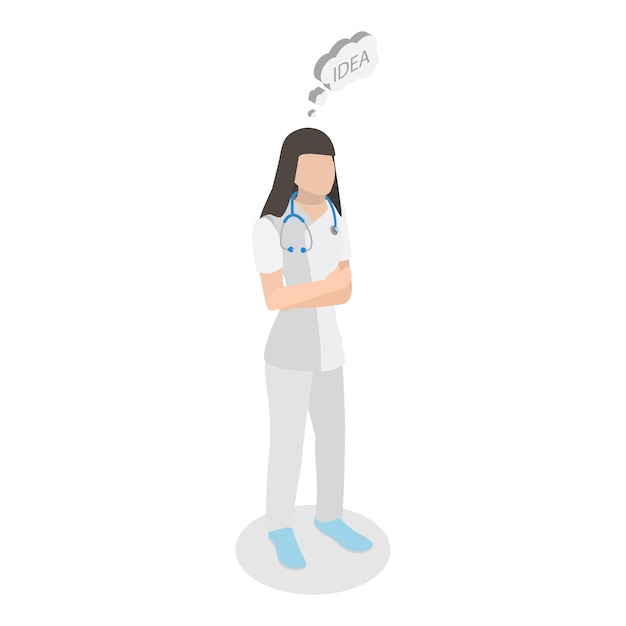 3d isometrische vlakke vector illustratie van bezorgde arts gezichtsuitdrukking van een medische professional
